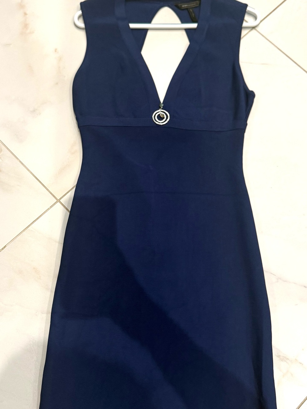 BCBG Max  Azria Sleeveless Navy V-Neck Women's Dress with Decorative accent